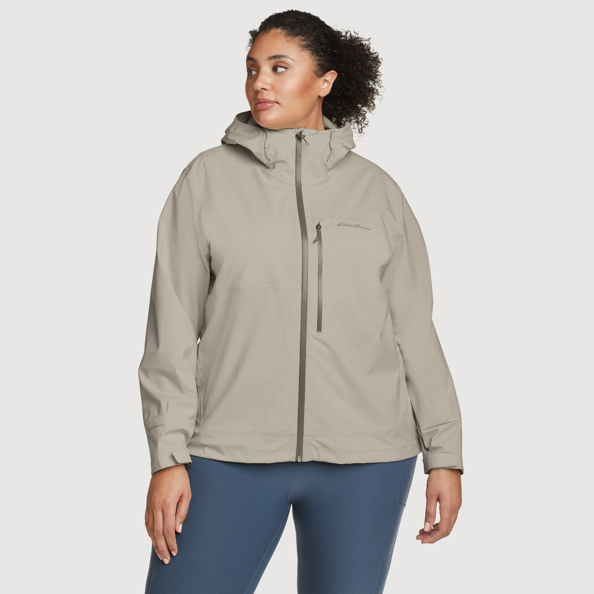 Women's Cloud Cap 3L Waterproof Stretch Hooded Rain Jacket-Pumice-Plus-C1