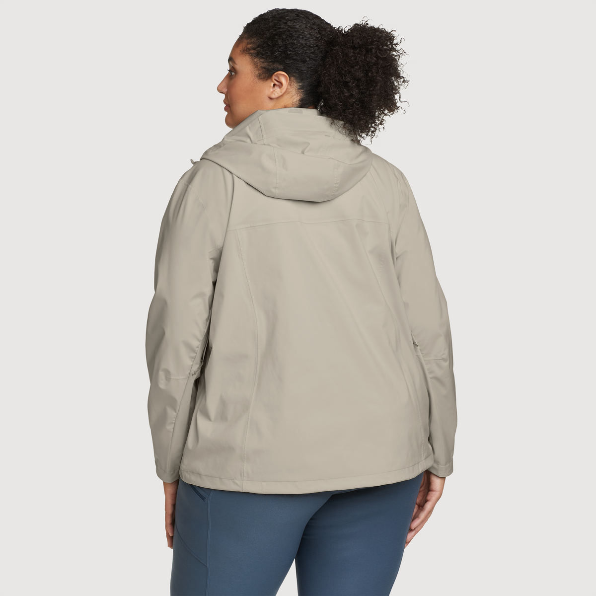 Women's Cloud Cap 3L Waterproof Stretch Hooded Rain Jacket-Pumice-Plus-F1
