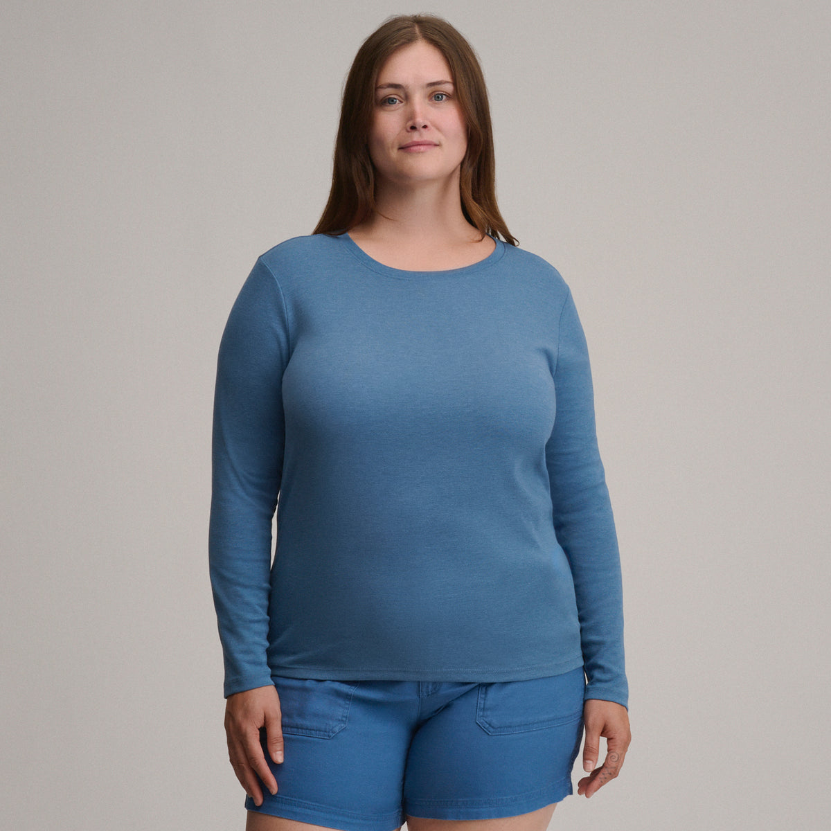 Women's Fav Long Sleeve Crew Neck Tee-Tlblu-Plus-45