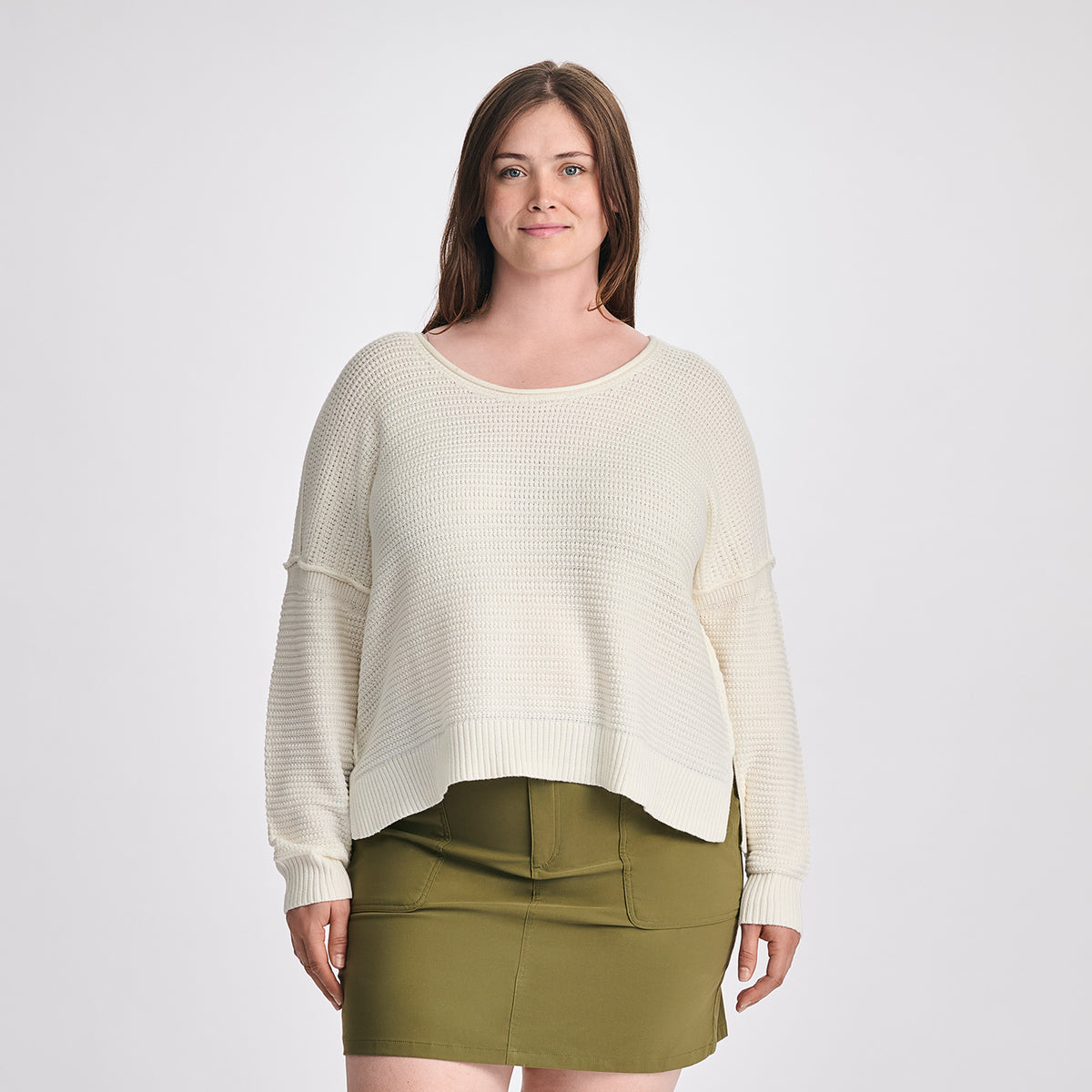 Women's Roll Neck Sweater-Cream-Plus-C1