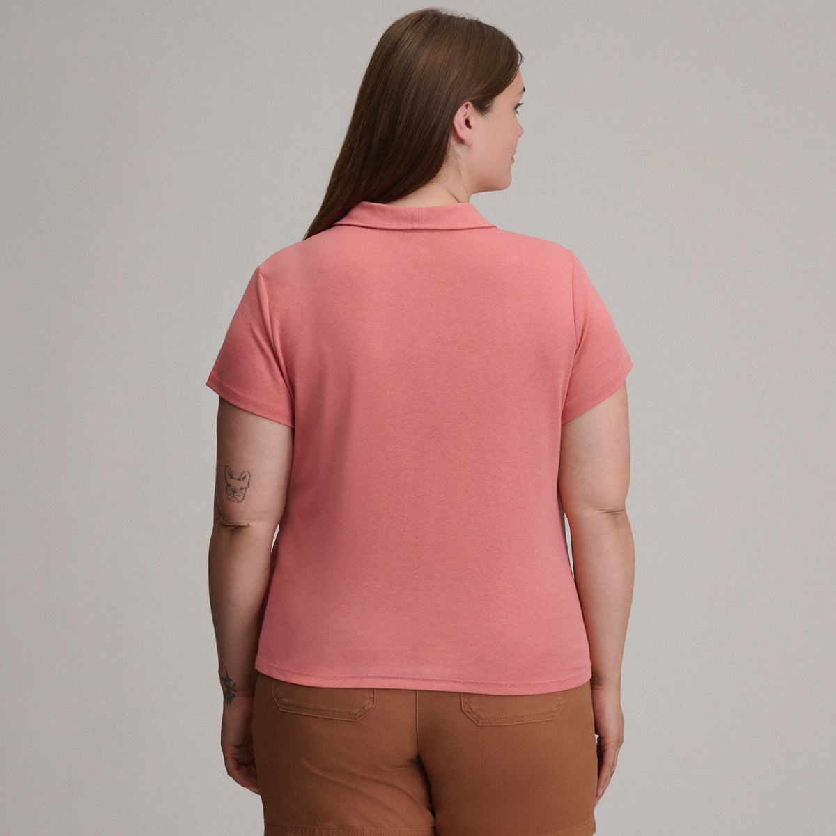 Women's Everyday Short Sleeve Collared Split Neck-Tangelo-Plus-6