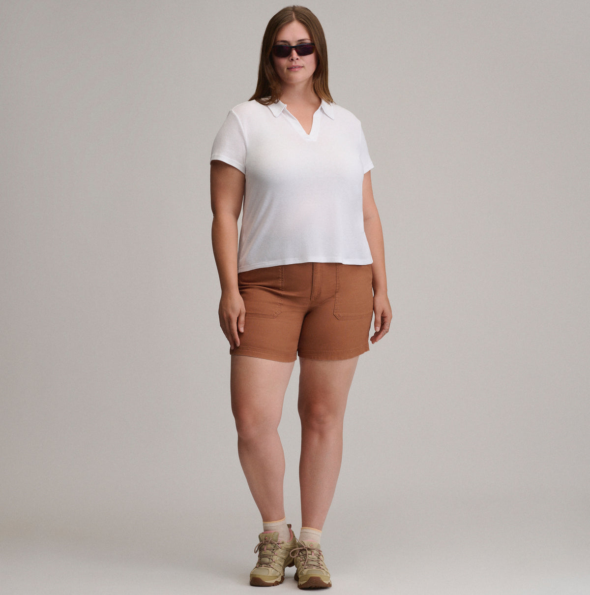 Women's Everyday Short Sleeve Collared Split Neck-White-Plus-16