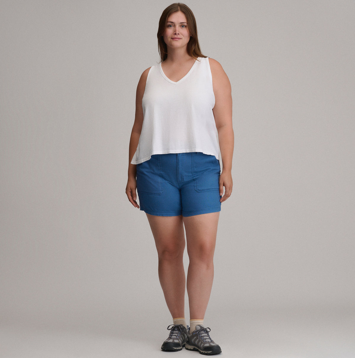 Women's Sunwashed Cotton V-Neck Tank-White-Plus-16