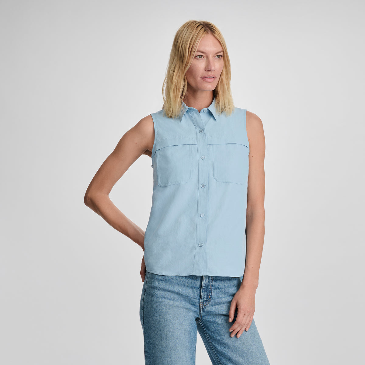 Women's Rainier Ripstop Sleeveless Shirt-Slate Blue-7
