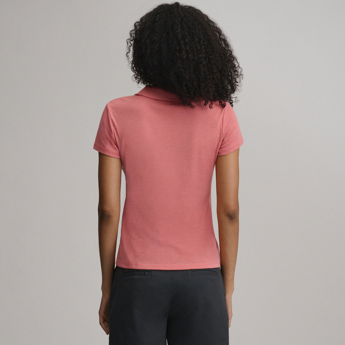 Women's Everyday Short Sleeve Collared Split Neck-Tangelo-2