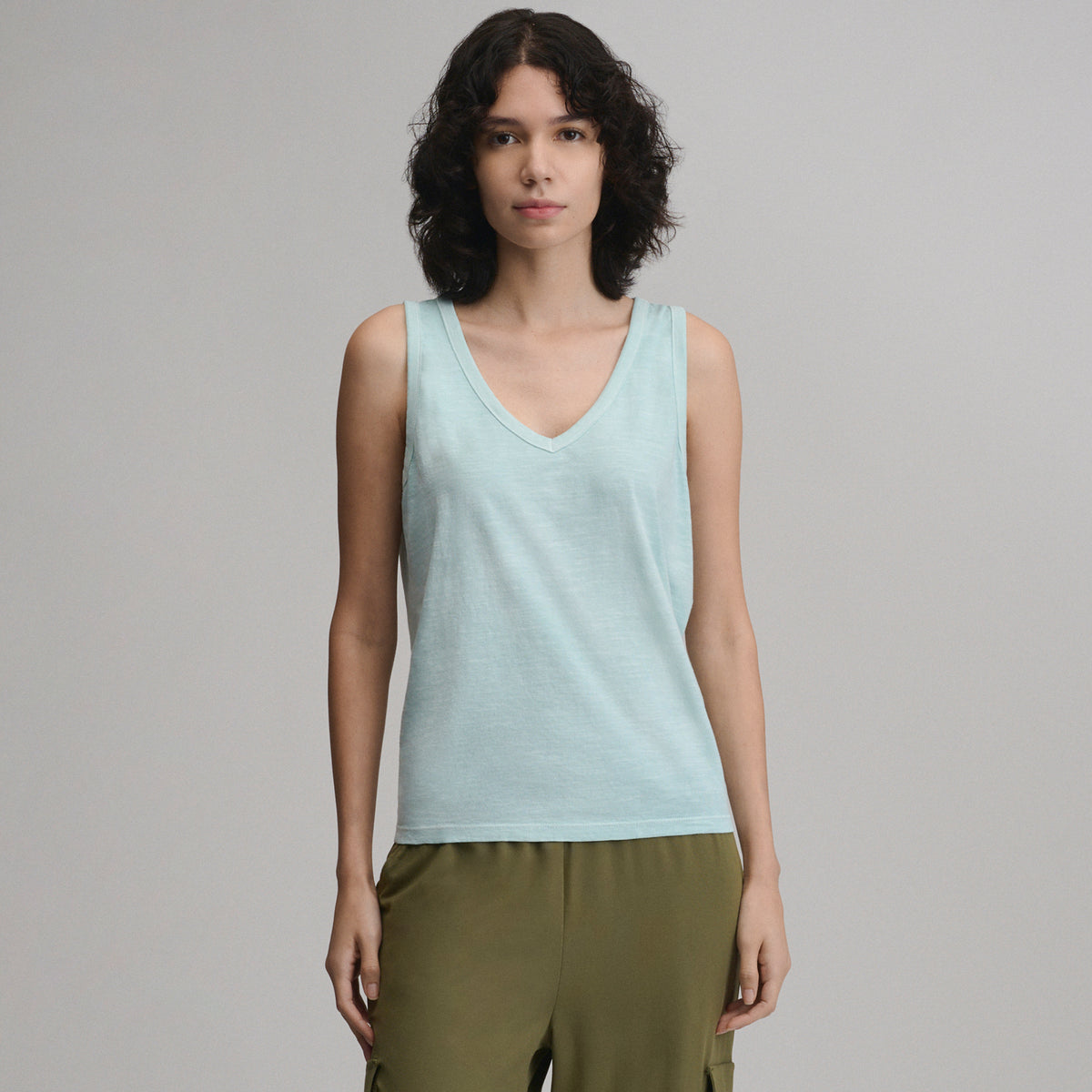Women's Sunwashed Cotton V-Neck Tank-Lt Aqua-17