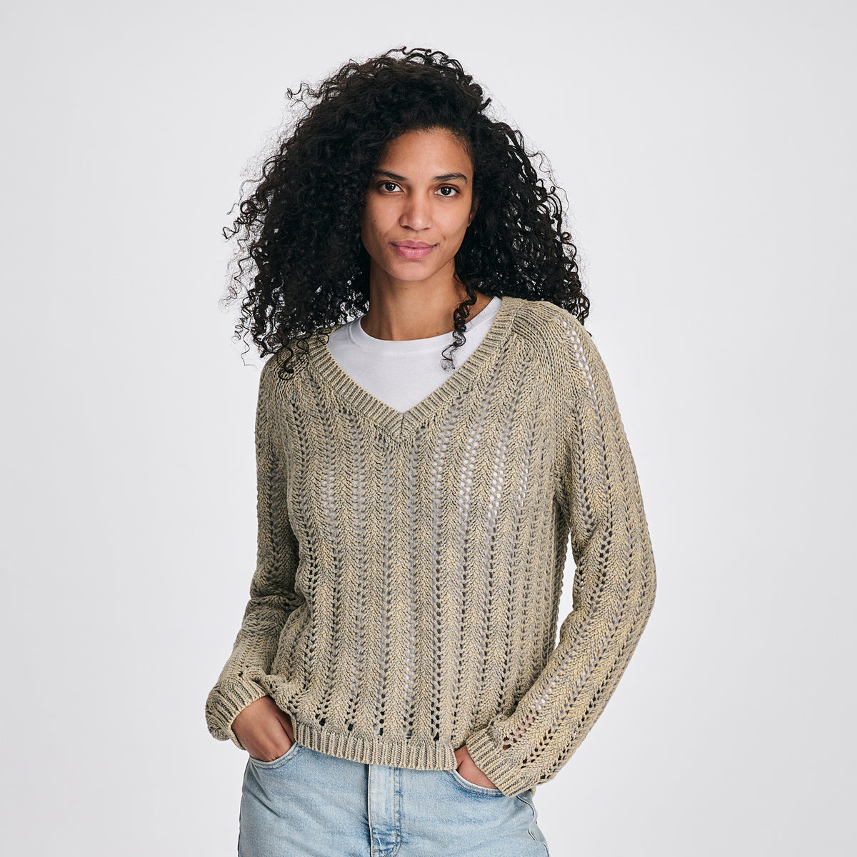 Women's Pointelle Pullover-Sage-1