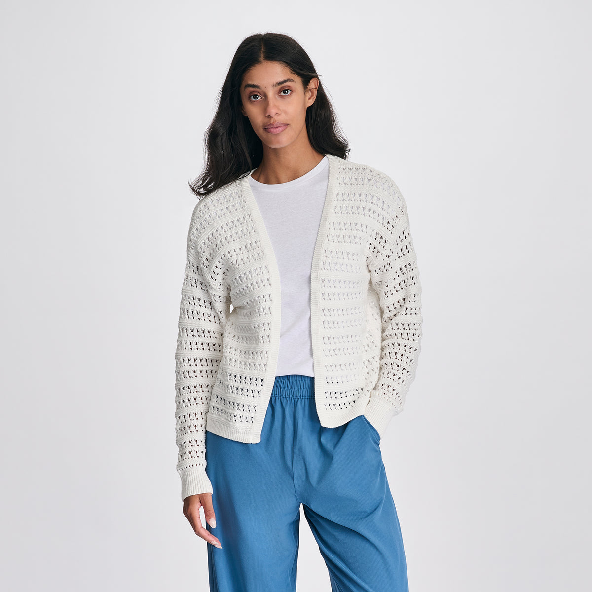 Women's Open Sitch Cardigan-White-1