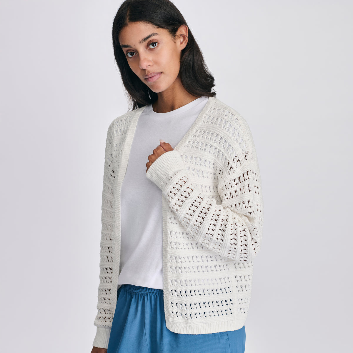 Women's Open Sitch Cardigan-White-3