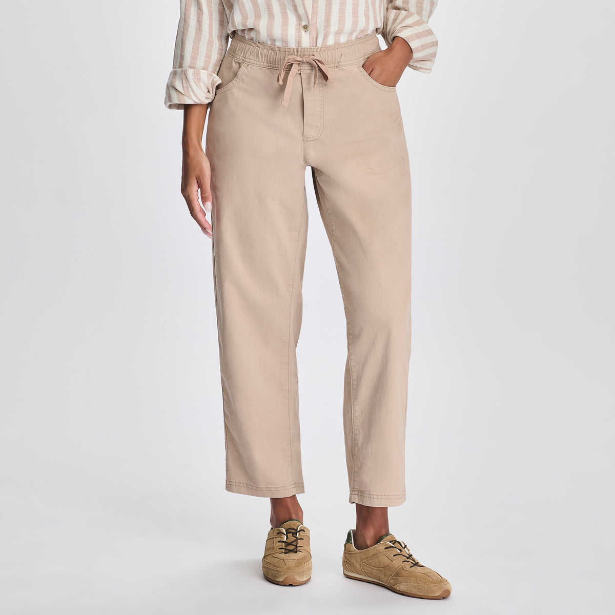 Women's Softened Legend Wash Tie Front Pants-Tan-3