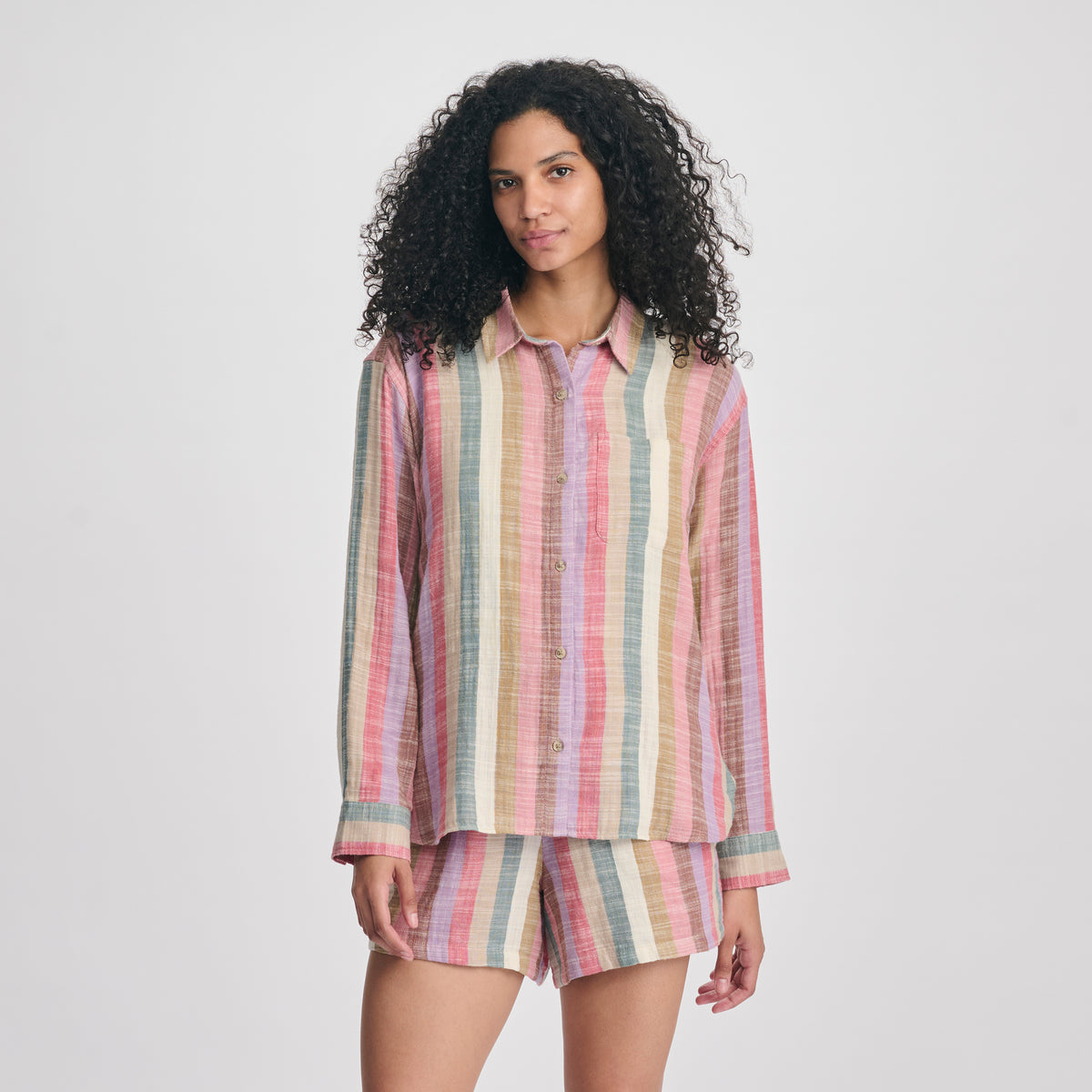 Women's Woven Stripe Cotton LS Slub-Ctlpe-5