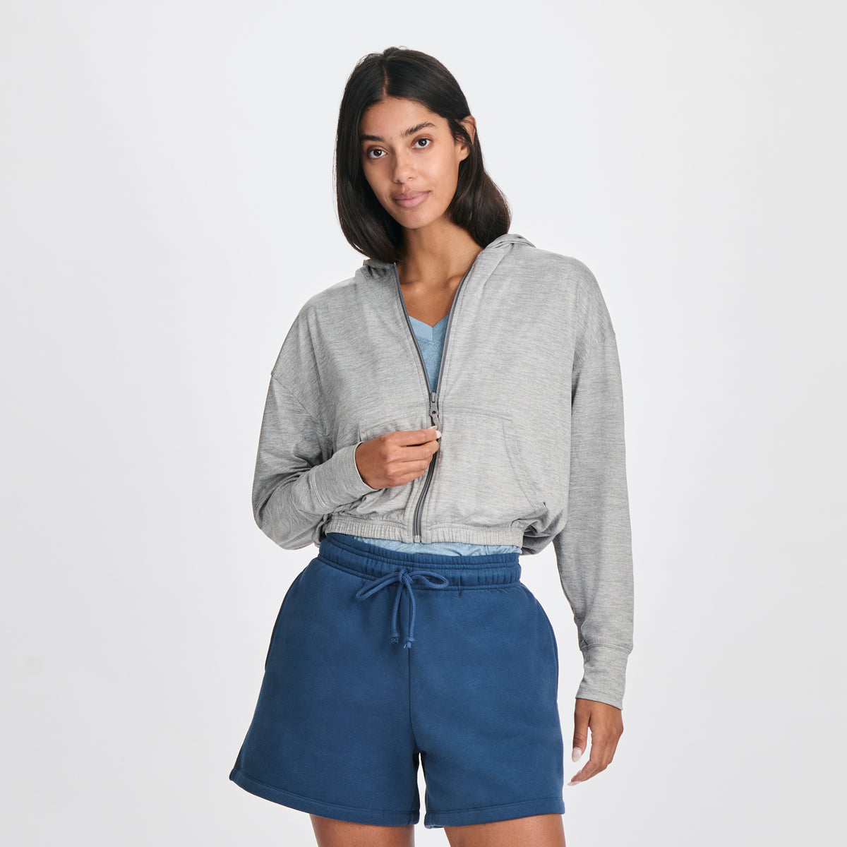 Women's Sightseer Cropped Full-Zip Hoodie-Med Htr Gray-5